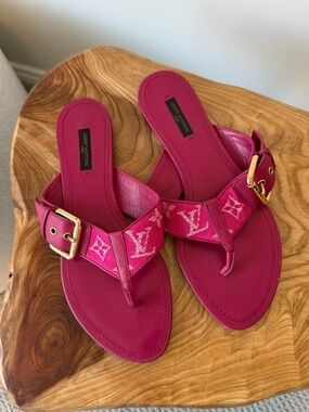 LOUIS VUITTON pink denim sandals